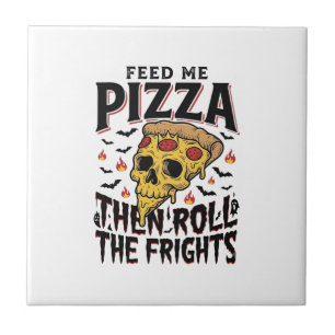 Azulejo Camiseta de terror de pizza grabado vintage noche