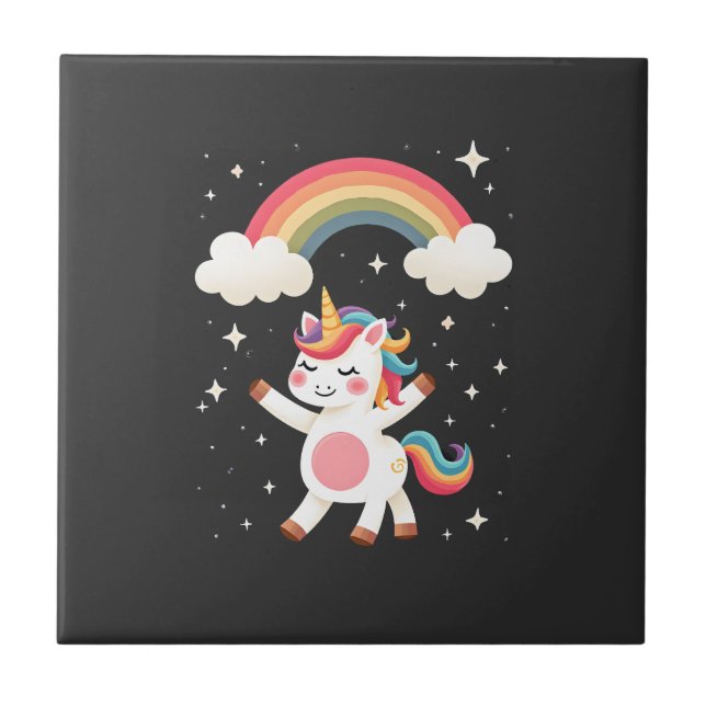 Azulejo Camiseta de Unicornio Dabbing - Arcoíris de Baile  (Frente)