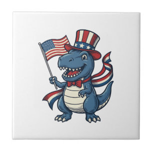 Azulejo Camiseta de vector vintage de dinosaurio patriótic