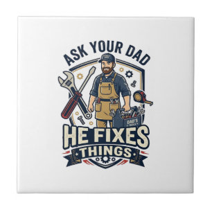 Azulejo Camiseta Del Día Del Padre Repara Papá Pregúntale 