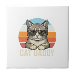 Azulejo Camiseta Diseño Gato Papá Vintage Atardecer Gato G