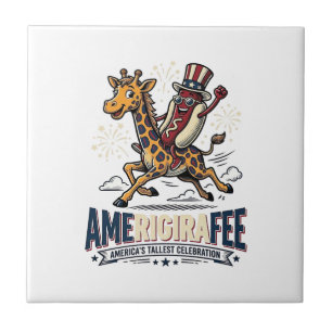 Azulejo Camiseta Divertida Amerigiraffee Patriótica de Per