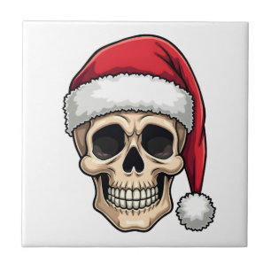 Azulejo Camiseta divertida de cráneo de Navidad Santa XMES
