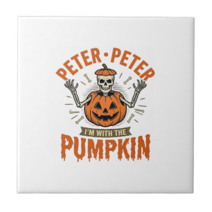 Azulejo Camiseta divertida de esqueleto de Halloween de Pe