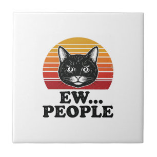 Azulejo Camiseta divertida de gato negro Ew personas atard