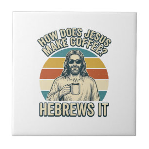 Azulejo Camiseta divertida de Jesús café grabado vintage d