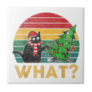 Azulejo Camiseta divertida de Navidad con suéter feo Gato