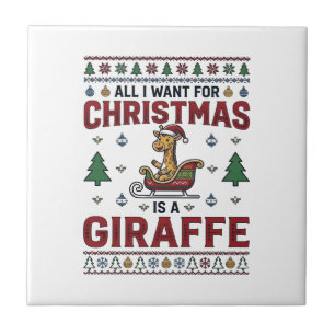 Azulejo Camiseta divertida de Navidad Jirafa Trineo