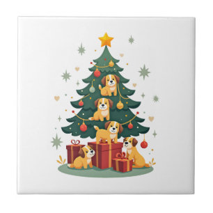 Azulejo Camiseta divertida de perro de Navidad árbol de Na