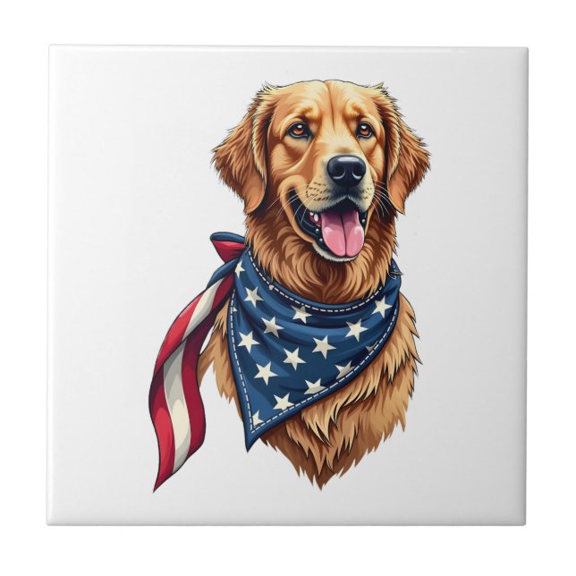 Azulejo Camiseta grabada vintage de Golden Retriever Ameri (Frente)