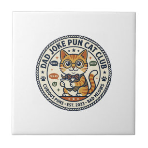 Azulejo Camiseta Gráfica de Gato con Chiste de Papá - Chis