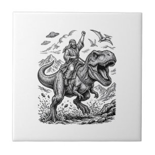 Azulejo Camiseta gráfica de jinete de dinosaurio con graba
