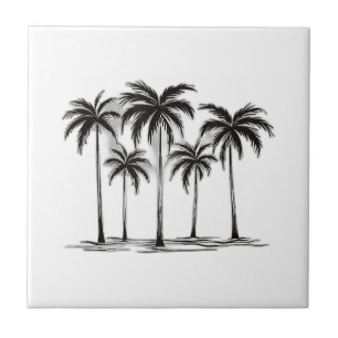 Azulejo Camiseta gráfica de palmeras en blanco y negro par