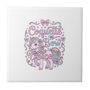 Azulejo Camiseta gráfica de unicornio coqueta con lazo de