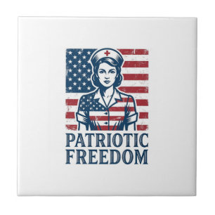 Azulejo Camiseta gráfica vectorial de enfermera patriota