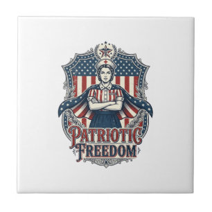 Azulejo Camiseta gráfica vectorial de enfermera patriótica