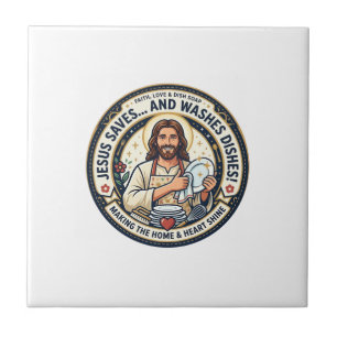 Azulejo Camiseta Humor Tareas de Lavandería Jesús Gráfica