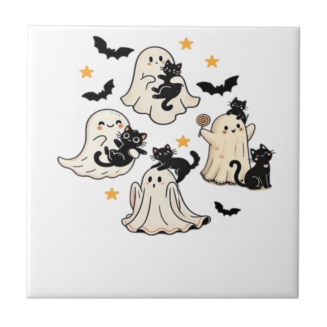 Azulejo Camiseta oversize de Halloween con fantasmas, murc (Frente)