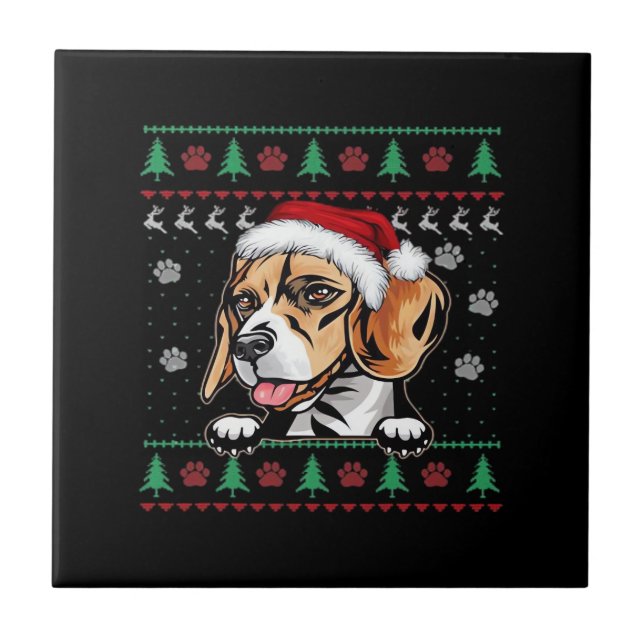 Azulejo Camiseta oversize de Navidad con perro Beagle feo  (Frente)