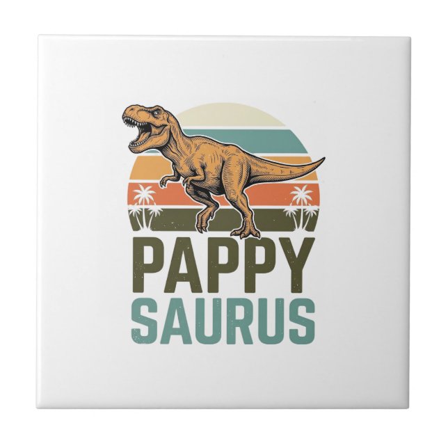 Azulejo Camiseta Pappysaurus Dinosaurio Divertido Atardece (Frente)