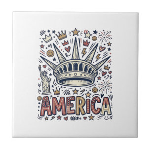 Azulejo Camiseta Patriótica Corona Libertad Vintage Améric