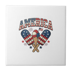 Azulejo Camiseta Patriótica de Helado Vintage América_1