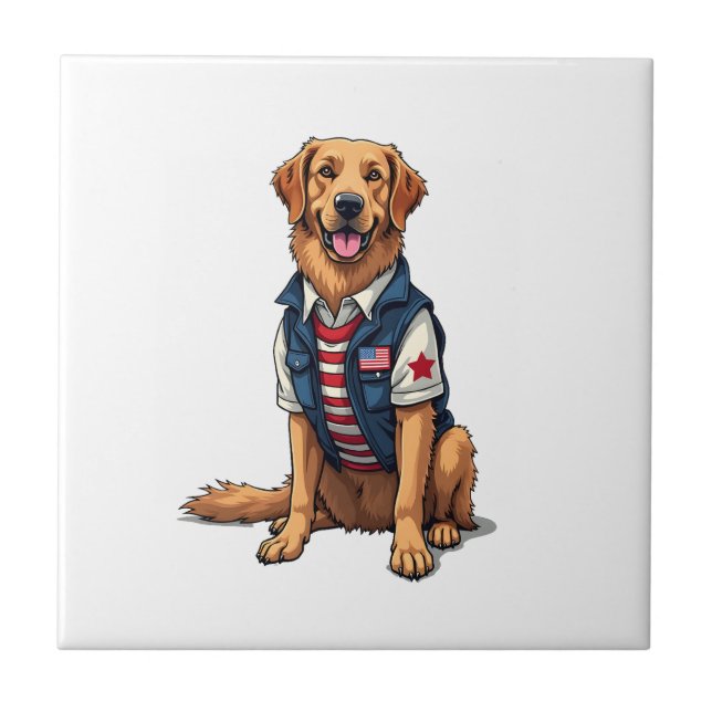 Azulejo Camiseta Patriótica para Perro de Servicio Golden  (Frente)