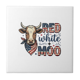 Azulejo Camiseta Patriótica Vaca Rojo Blanco Moo 4 de Juli