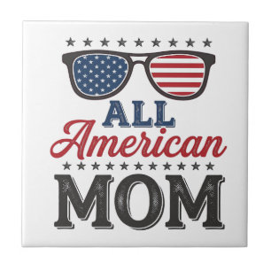 Azulejo Camiseta Patriótica Vintage Mamá Todo Americana_1