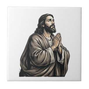 Azulejo Camiseta religiosa de hombre orando con grabado vi