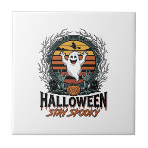 Azulejo Camiseta Retro de Halloween con Fantasma de Luna G