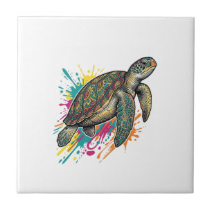 Azulejo Camiseta Splash de Color de Tortuga Marina Grabado