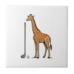 Azulejo Camiseta vectorial de golf de jirafa de grabado vi