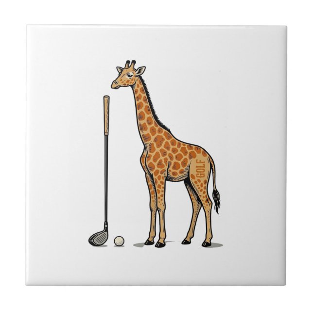 Azulejo Camiseta vectorial de golf de jirafa de grabado vi (Frente)