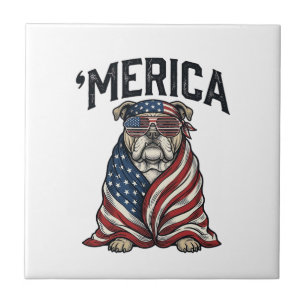 Azulejo Camiseta vectorial vintage de bulldog patriótico '