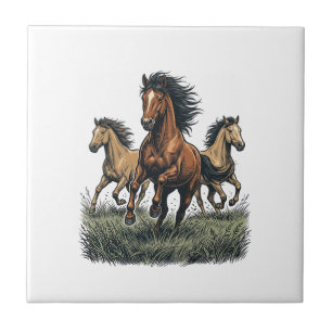 Azulejo Camiseta Vectorial Western de Caballos Salvajes Vi