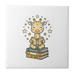 Azulejo Camiseta Vintage Amante de Libros Jirafa Lectura L