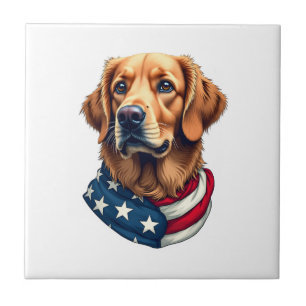 Azulejo Camiseta Vintage Cara de Golden Retriever Patrióti