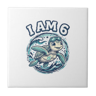 Azulejo Camiseta Vintage Cumpleaños 6 Tortuga Marina Adora