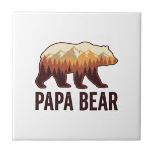 Azulejo Camiseta vintage de bosque de silueta de oso Papa 