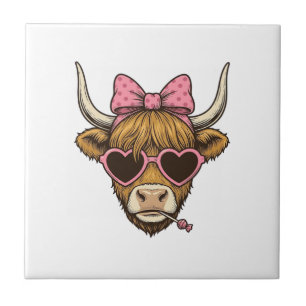 Azulejo Camiseta Vintage de Cute Highland Cow Heart Glasse