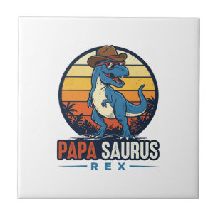 Azulejo Camiseta Vintage de Dinosaurio Vaquero Papa Saurus