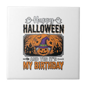 Azulejo Camiseta Vintage de Halloween Cumpleaños Bruja Cal