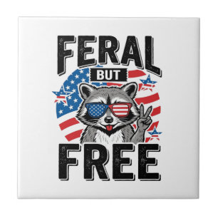 Azulejo Camiseta Vintage de Mapache Patriótico Feral Pero