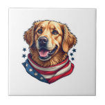 Azulejo Camiseta Vintage de Retriever Dorado con Estrellas<br><div class="desc">Camiseta Vintage de Retriever Dorado con Estrellas y Barras</div>