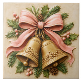 Azulejo Campanas de Navidad rosadas con lazo coquette