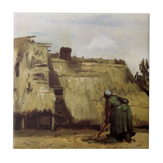 Azulejo Campesina excavando una cabaña de Vincent van Gogh (Frente)