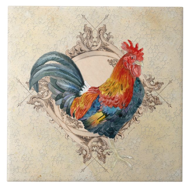 Azulejo Campesina francesa Rooster Farmhouse Kitchen Vinta (Frente)