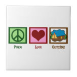 Azulejo Camping de amor por la paz<br><div class="desc">Me encanta acampar. Un signo de paz,  corazón y un lindo camping con fogata para los campistas.</div>