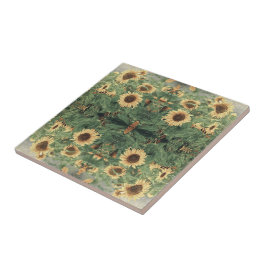 Azulejo Campo abstracto de girasoles amarillos gigantes